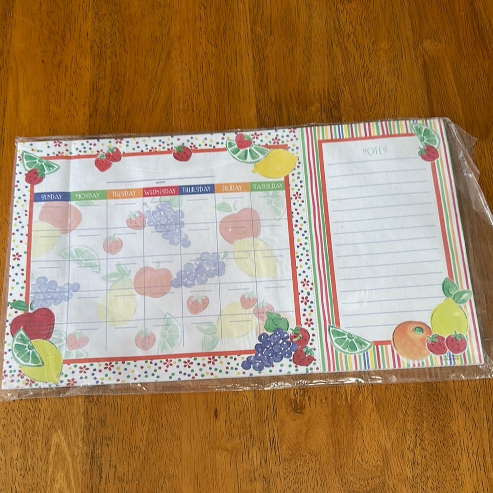 Fruits and stripes perpetual calendar made by Libby Wilkie. 25 tear away months
